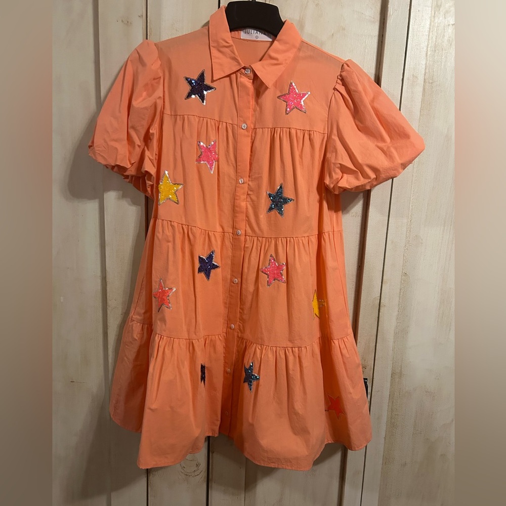 Orange Sequin Star Dress: L